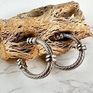 Sterling Cable Hoop Earrings, 925 Silver, 1" Chunky Hoops